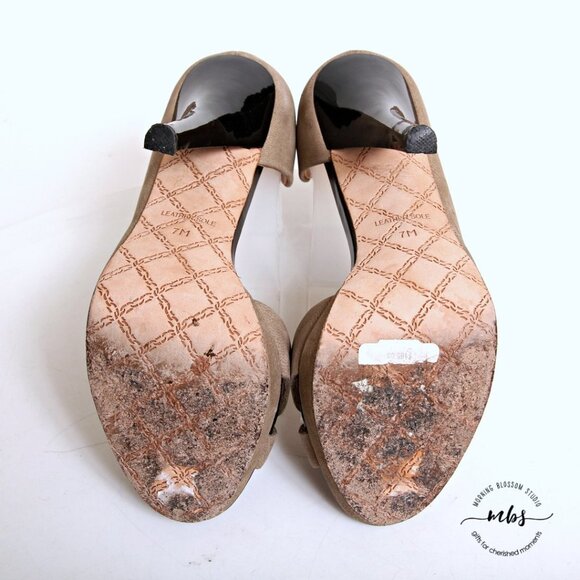 L.A.M.B. Gwen Stefani Leather Peep Toe Platform Heels in Taupe - Picture 11 of 12